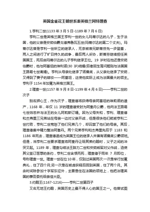 英国金雀花王朝世系表英格兰冈特理查