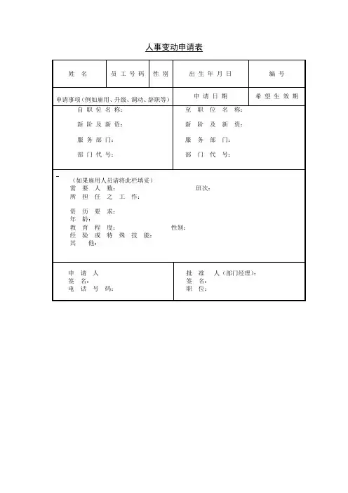 人力资源表单10篇(异动、任免、调职、档案等)