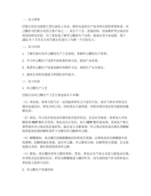 巴陵石化环己酮实习报告