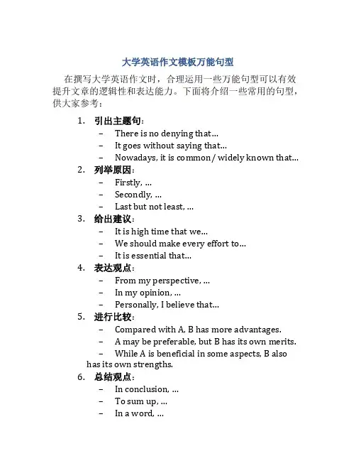 大学英语作文模板万能句型