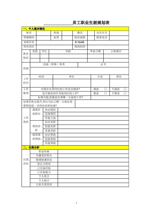 供电公司员工职业生涯规划表格