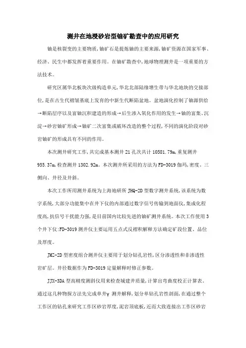 测井在地浸砂岩型铀矿勘查中的应用研究