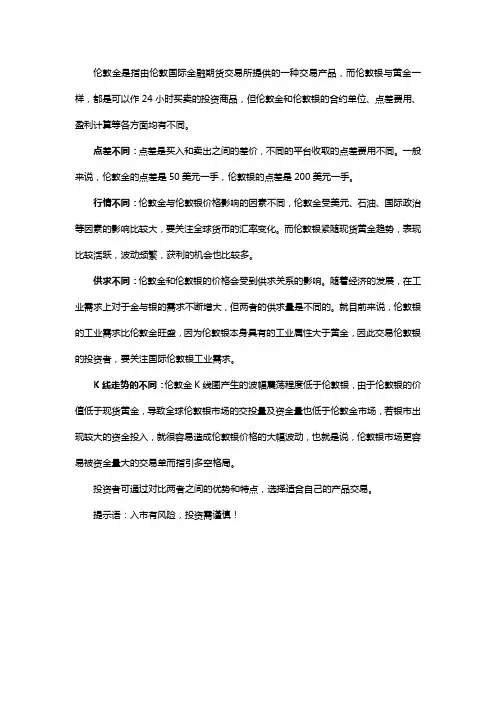 伦敦金与伦敦银的区别