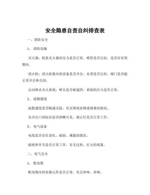 安全隐患自查自纠排查表