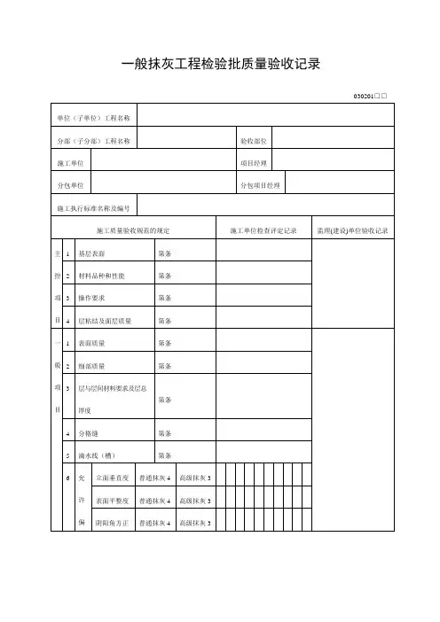 般抹灰工程检验批质量验收记录表格