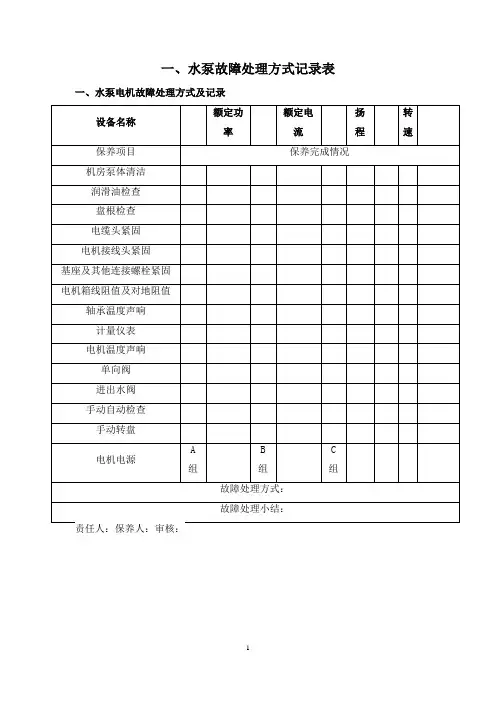水泵故障处理方式记录表