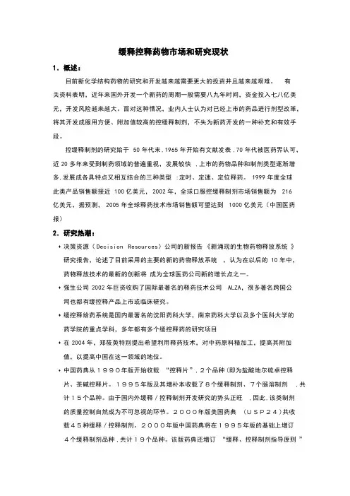 【免费下载】缓释控释药物市场和研究现状