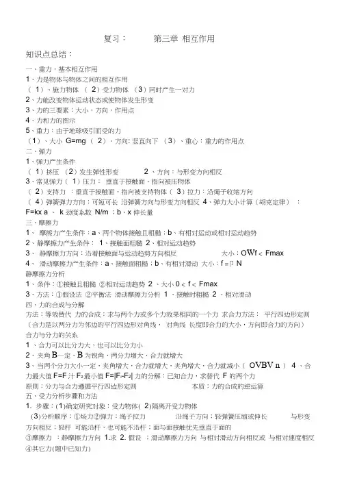 高中物理必修一第三章相互作用知识点总结26798