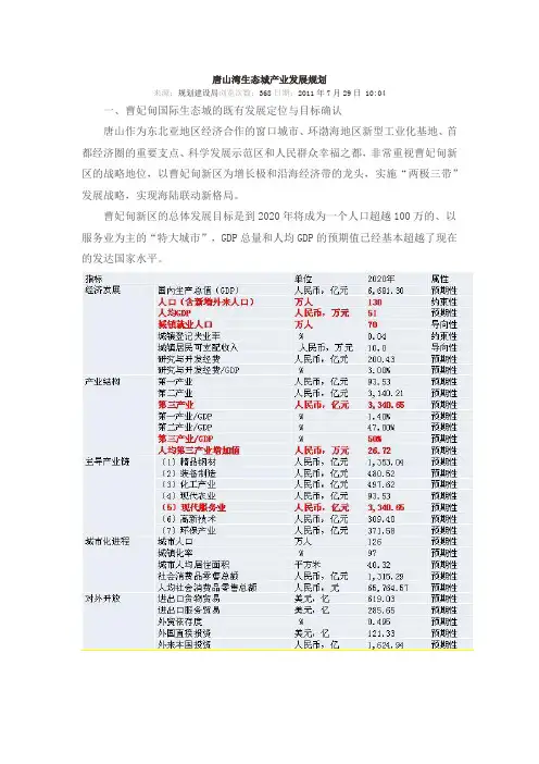 唐山湾生态城产业发展规划