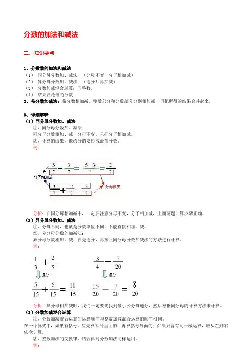 五年级下册数学《分数的加法和减法》_知识点整理