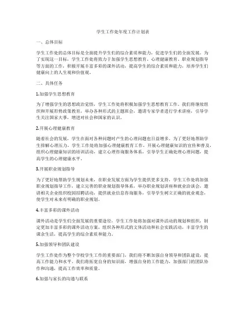 学生工作处年度工作计划表