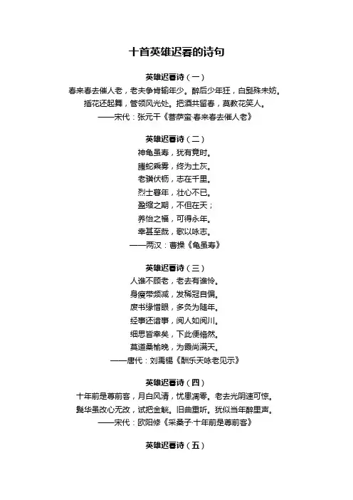 十首英雄迟暮的诗句