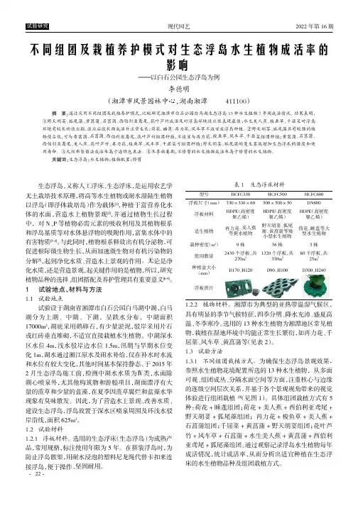 不同组团及栽植养护模式对生态浮岛水生植物成活率的影响———以白石公园生态浮岛为例