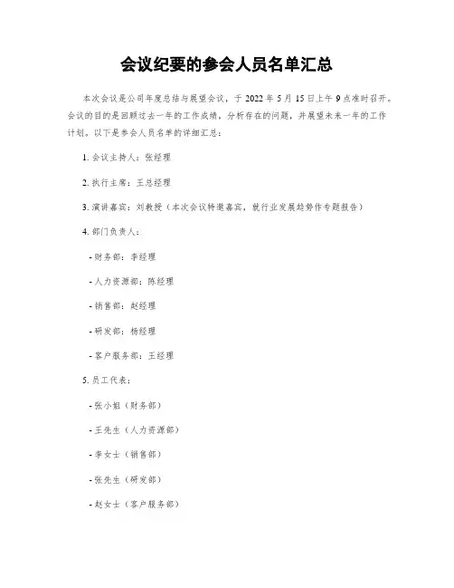 会议纪要的参会人员名单汇总