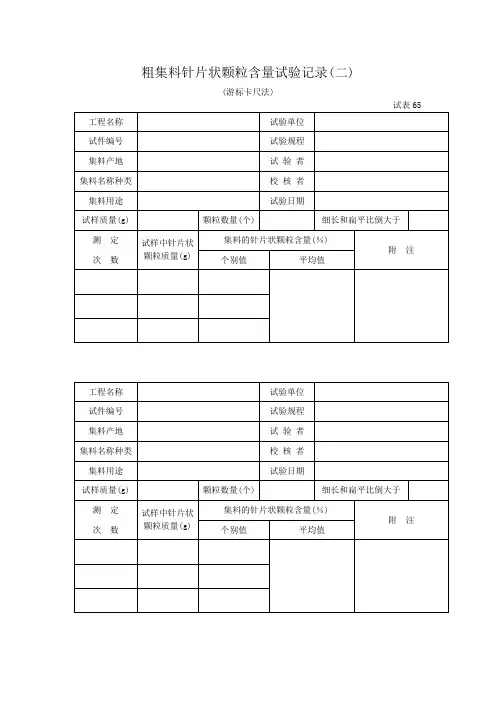 试表-65粗集料针片状颗粒含量试验记录
