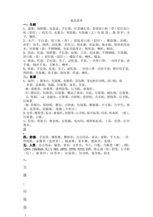 超市备品耗材明细