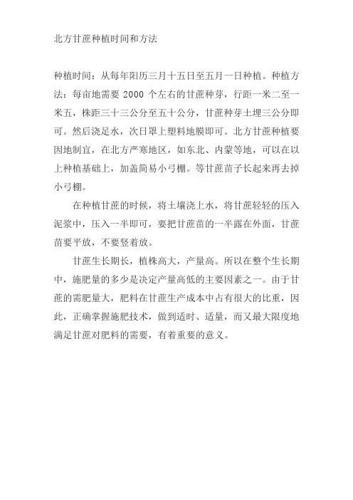 北方甘蔗种植时间和方法