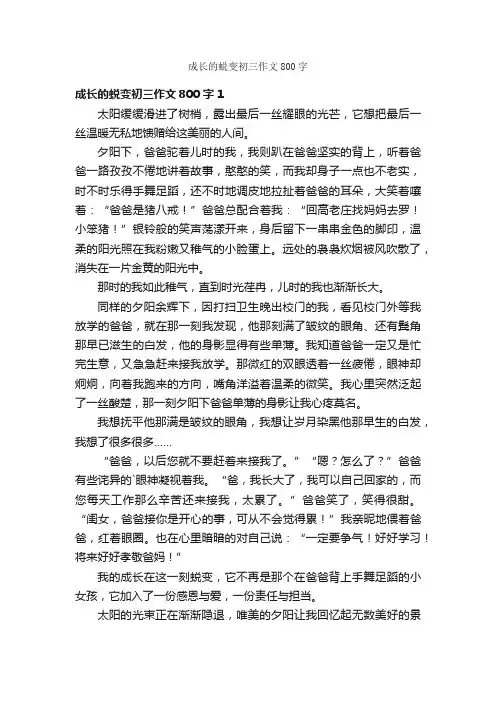 成长的蜕变初三作文800字