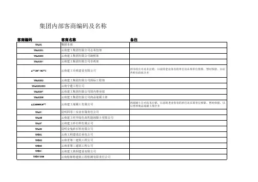 集团内部客商统一编码及名称