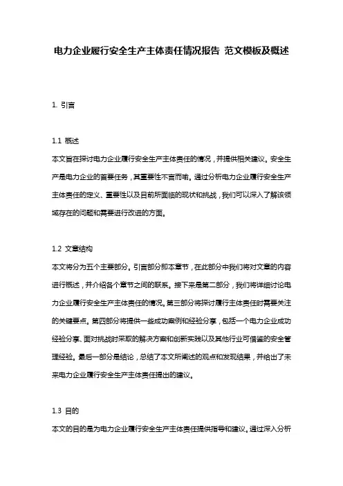 电力企业履行安全生产主体责任情况报告_范文模板及概述