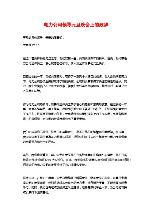 电力公司领导元旦晚会上的致辞