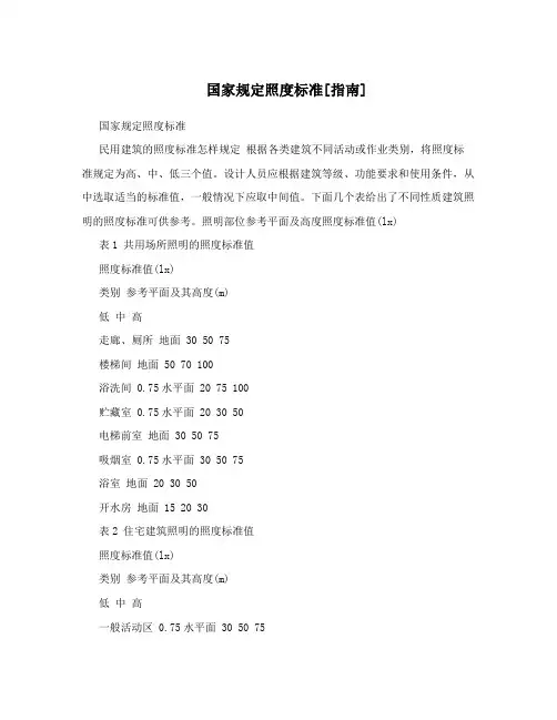国家规定照度标准[指南]