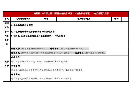 (2024新课标)教科版一年级上册教学设计1-3 《植物长在哪里》表格式