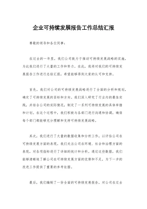 企业可持续发展报告工作总结汇报