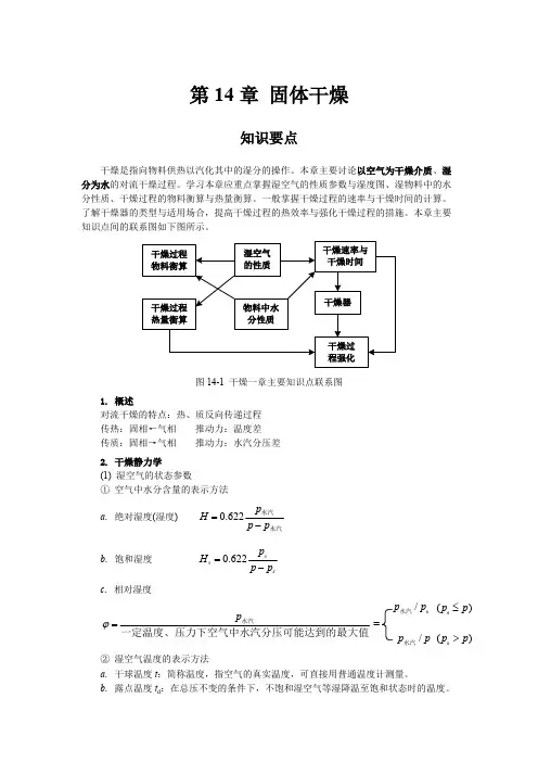 化工原理 固体干燥知识点