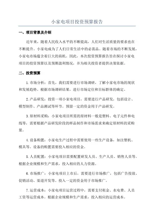 小家电项目投资预算报告