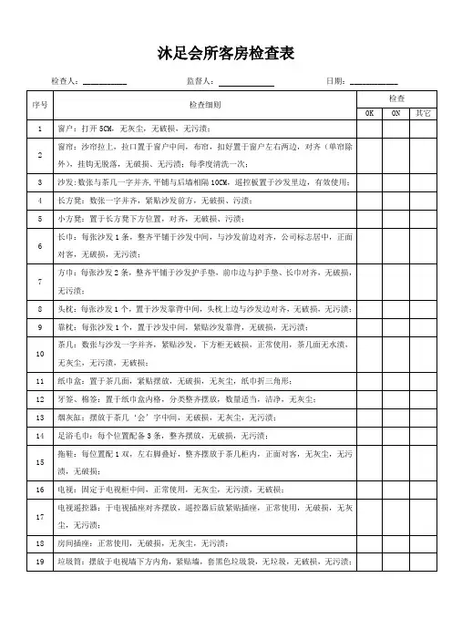 沐足会所客房检查表