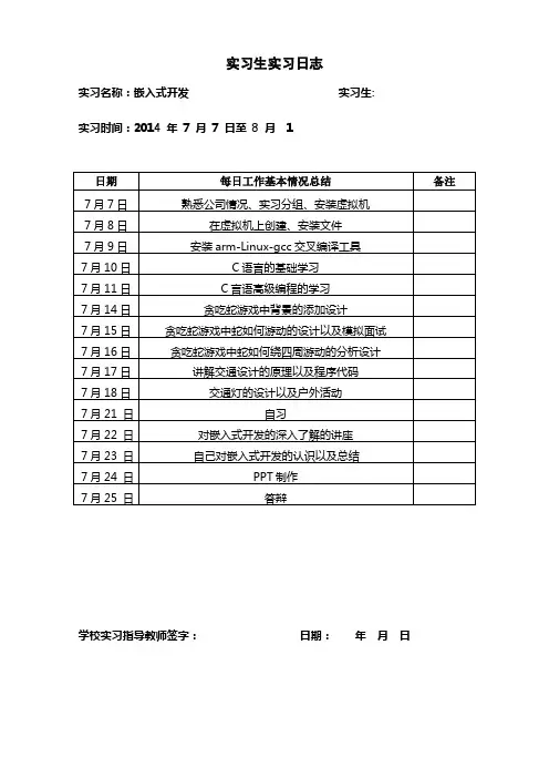 嵌入式实习生实习日志(精品)