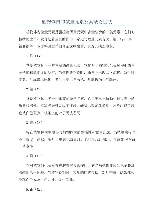 植物体内的微量元素及其缺乏症状