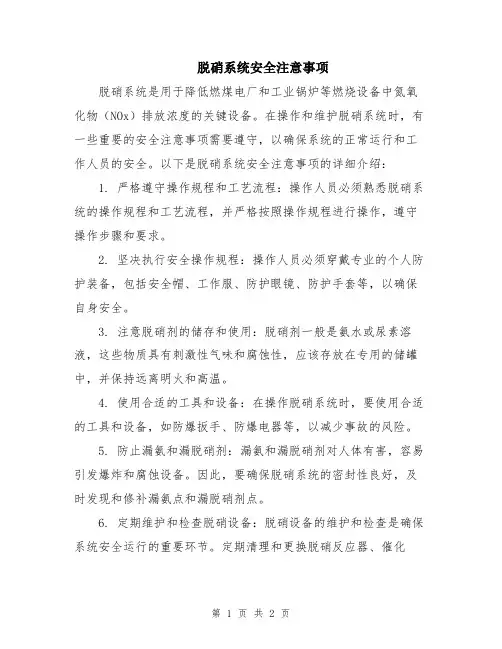 脱硝系统安全注意事项