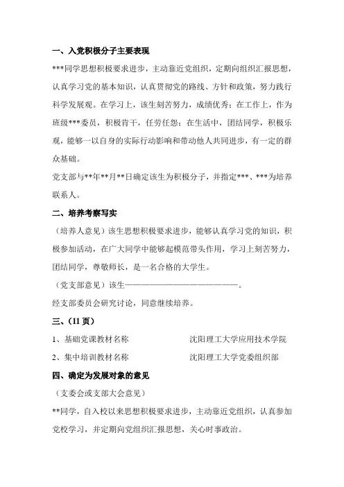 积极分子考察写实表