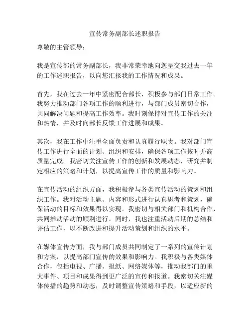 宣传常务副部长述职报告