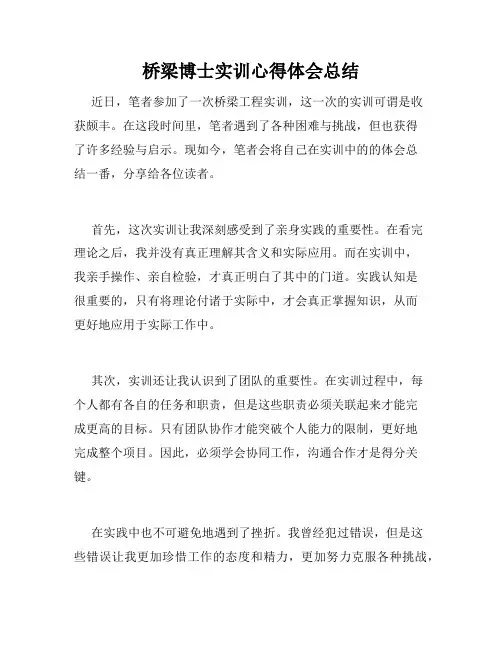 桥梁博士实训心得体会总结