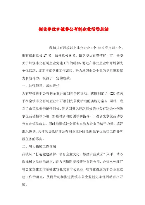 【2019年整理】创先争优乡镇非公有制企业活动总结