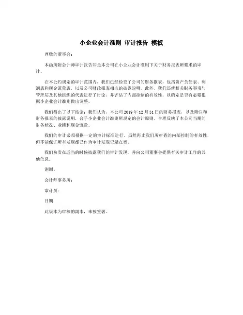 小企业会计准则 审计报告 模板