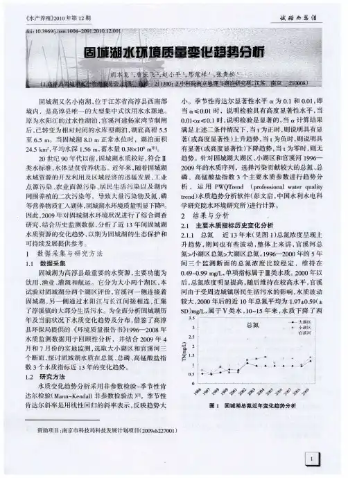固城湖水环境质量变化趋势分析
