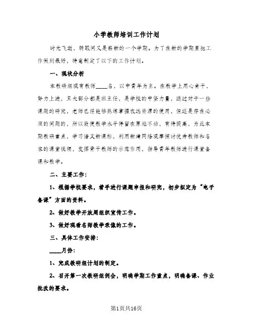 小学教师培训工作计划（五篇）