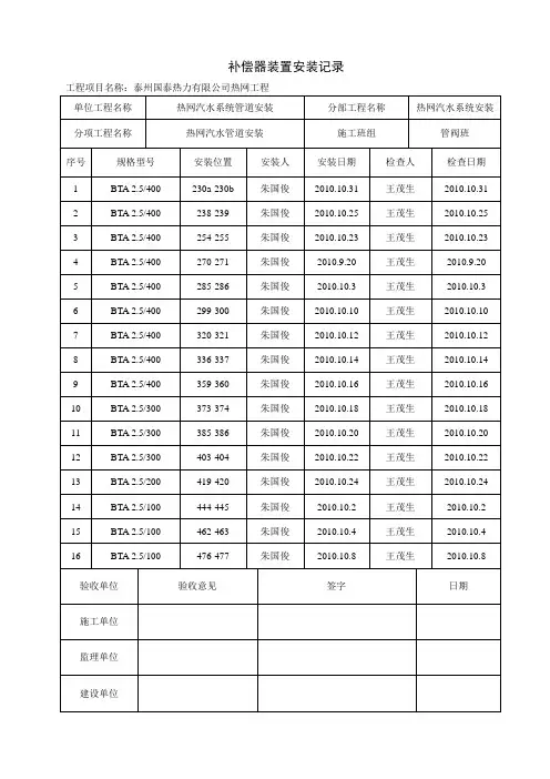 旋转补偿器安装检查记录