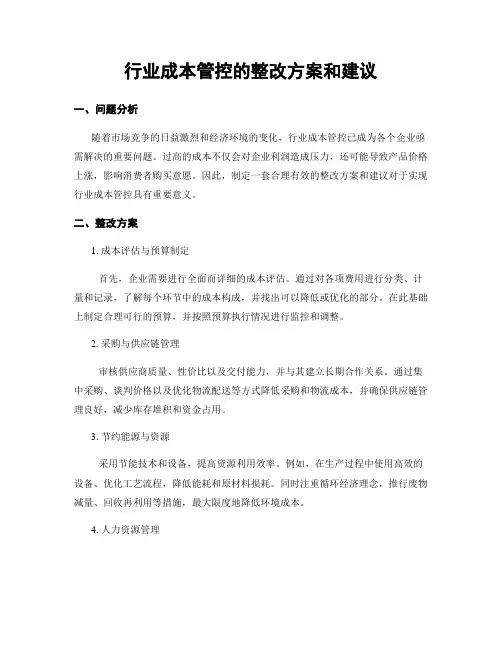 行业成本管控的整改方案和建议