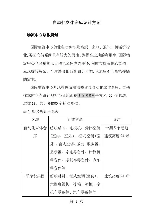 自动化立体仓库详细设计方案