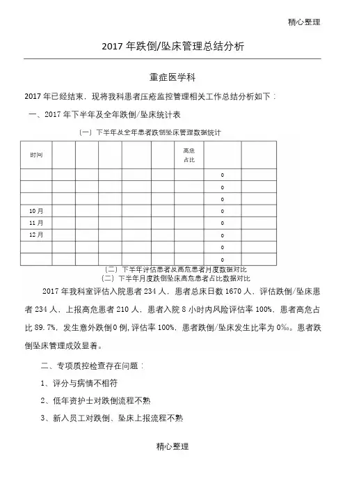 跌倒坠床总结归纳分析