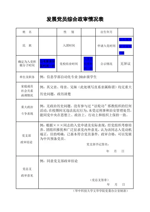 政审综合表