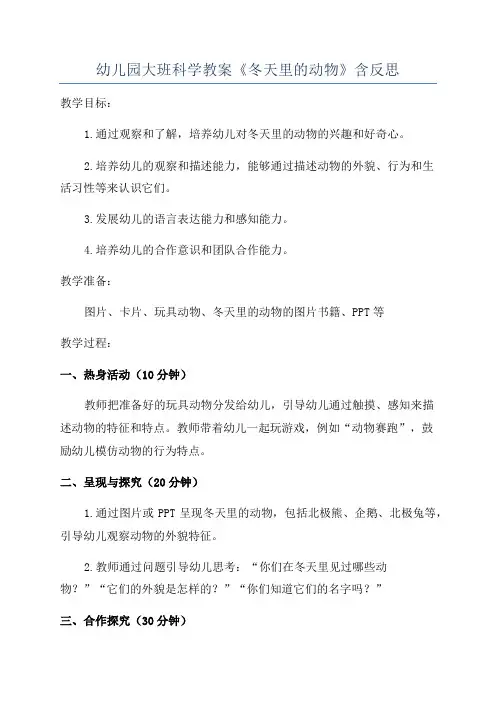 幼儿园大班科学教案《冬天里的动物》含反思