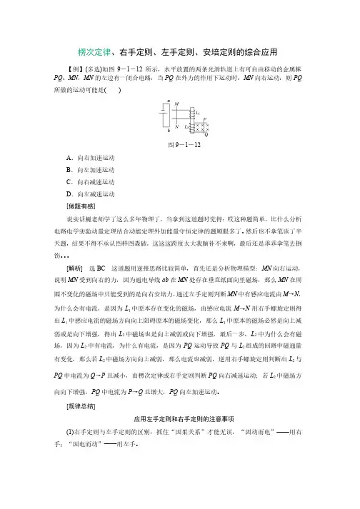 楞次定律、右手定则、左手定则、安培定则的综合应用