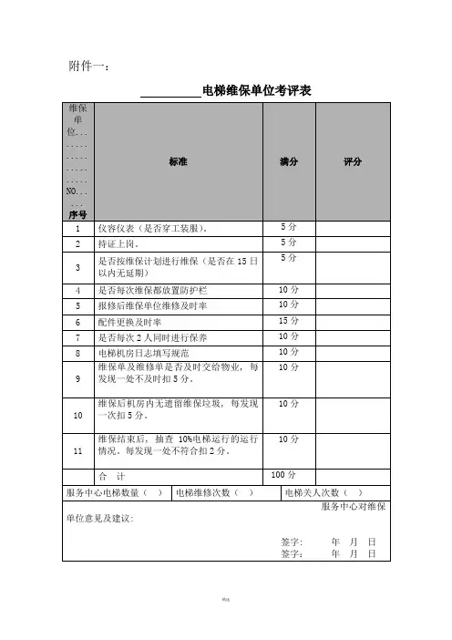 电梯维保单位考评表