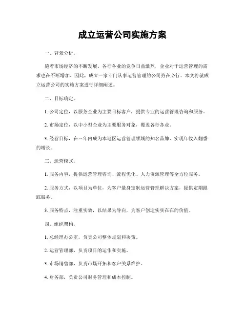 成立运营公司实施方案